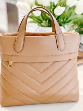 A new Day Classic Quilted Tote Bag in Light Tan Backpack